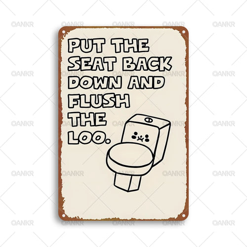 plaque métal humour toilette vintage décoration murale beige gris noir illustration