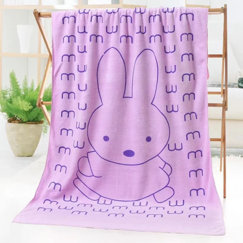 grande serviette bain microfibre enfant motif lapin doux absorbante séchage rapide coton