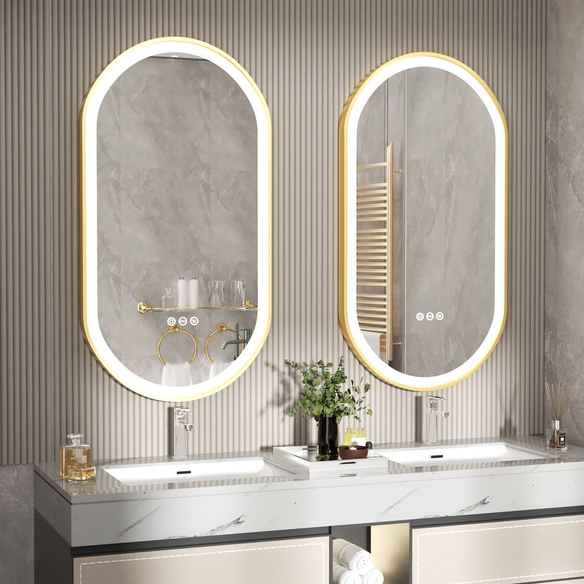 miroir mural ovale moderne cadre marbre éclairage led salle bain