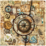 serviettes vintage cartes anciennes boussoles motifs géométriques beige marron bleu noir stickers deco 30pcs