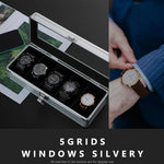 boîte montres moderne noire alliage métal rayures droites coussins cadenas fentes rangement affichage