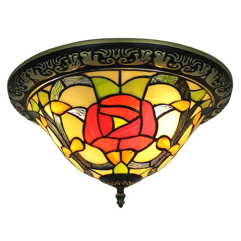 lampe art nouveau tiffany or jaune verte rouge bleu blanc mosaïque floral