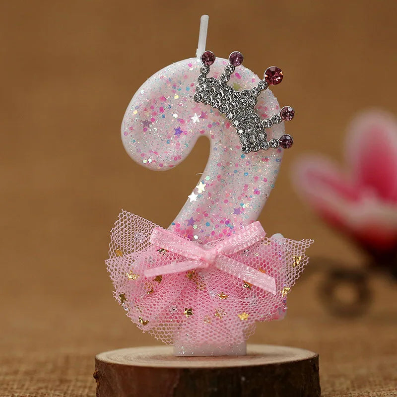 bougies numériques anniversaire forme chiffres paillettes strass rubans bleu rose décoratives féminines