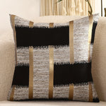 housse coussin carré décorative rayures horizontales beige gris noir or salon chambre moderne