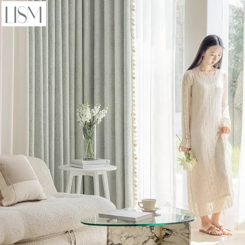 rideau occultant gris clair moderne salon chambre tissu épais épais