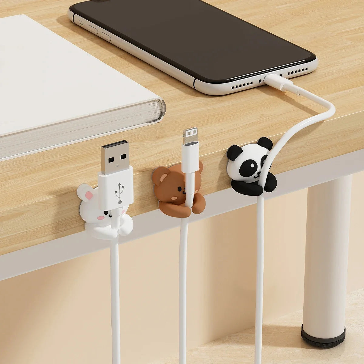 organiseur câbles animaux kawaii adhésif smartphones câbles usb décoration mignon clips winder