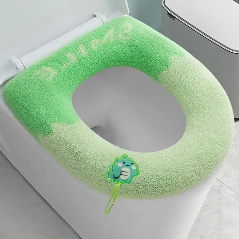 coussin toilette jaune vert bleu peluche doux oiseau brodé ruban confortable