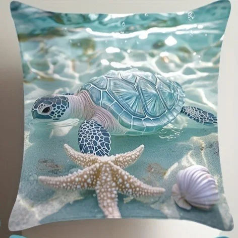 taies d'oreiller motif marin étoiles mer poissons moderne bleu clair coussin carré 45x45cm polyester