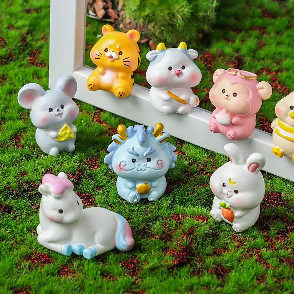 figurines animaux résine polie cartoon mignon dessin animé blanc bleu rose jaune vert accessoire