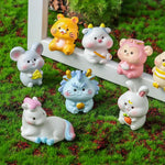 figurines animaux résine polie cartoon mignon dessin animé blanc bleu rose jaune vert accessoire