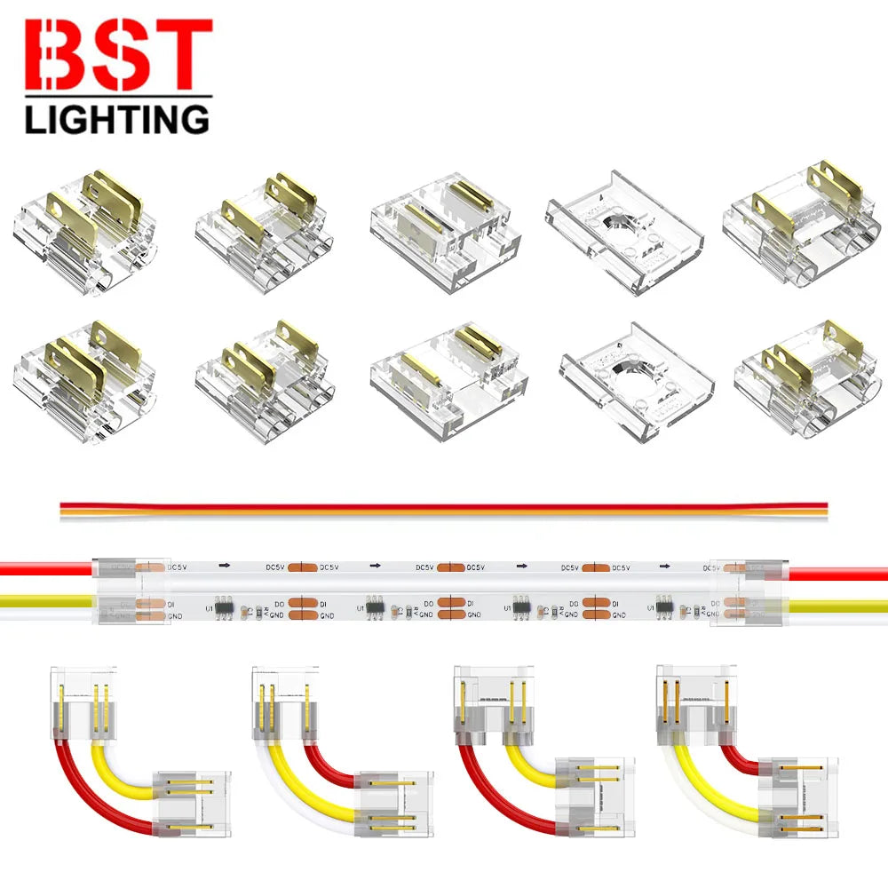 ruban led cob ws2812b ws2811 ws2814 connecteurs transparents clips couverture 10mm 12mm pcb led