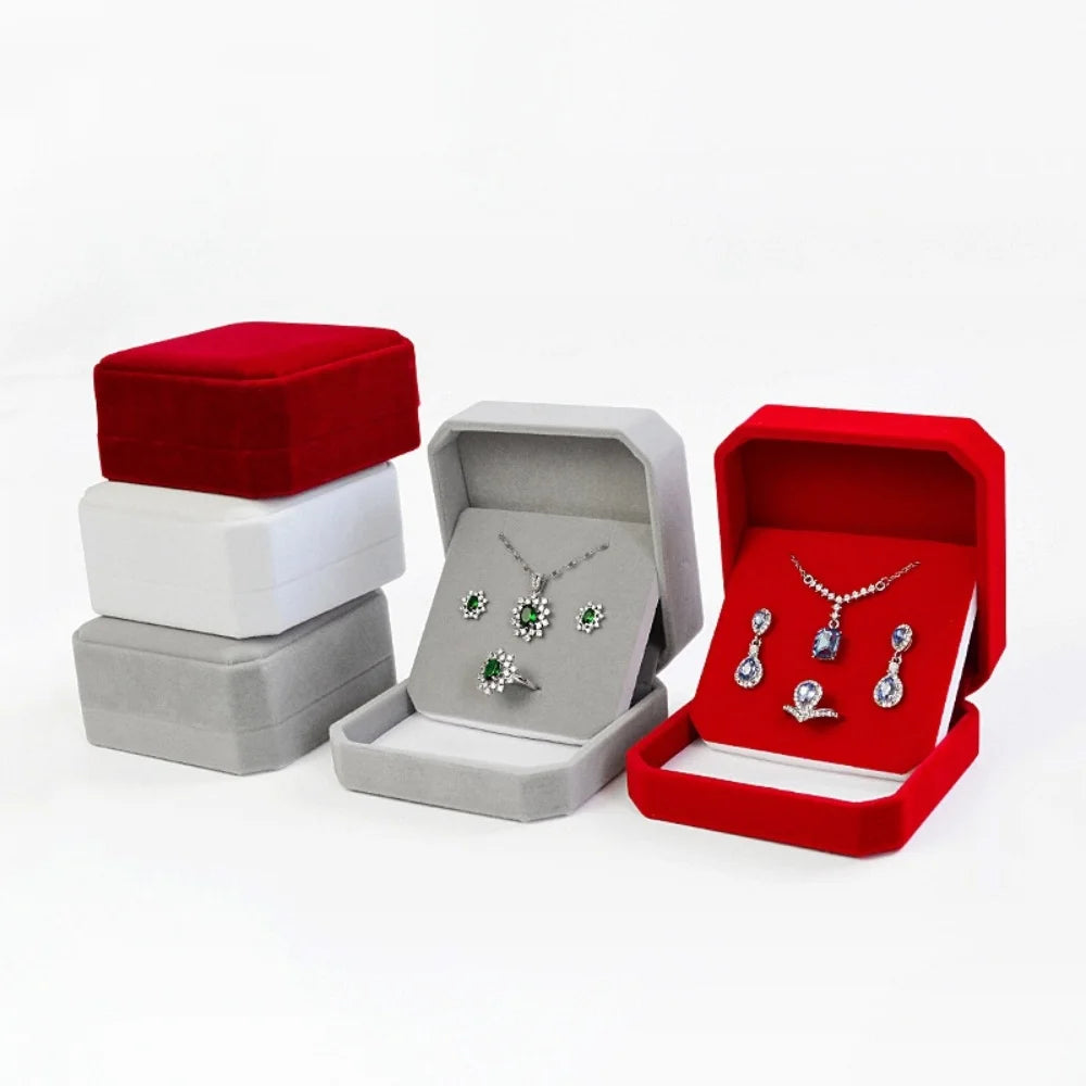 boîte bijoux velours rouge blanche grise classique portable rangement colliers boucles d'oreilles étui transport