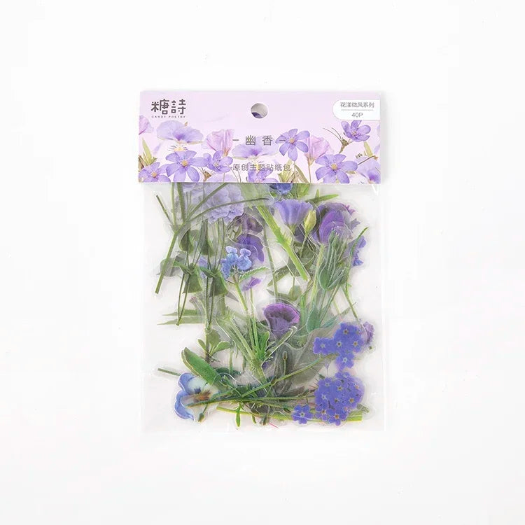 autocollants fleurs séchées multicolores vintage 40 pièces scrapbooking décoration semi transparentes