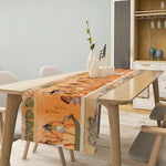nappe runner égyptienne ancienne motifs hiéroglyphes personnages animaux oiseaux texture lin