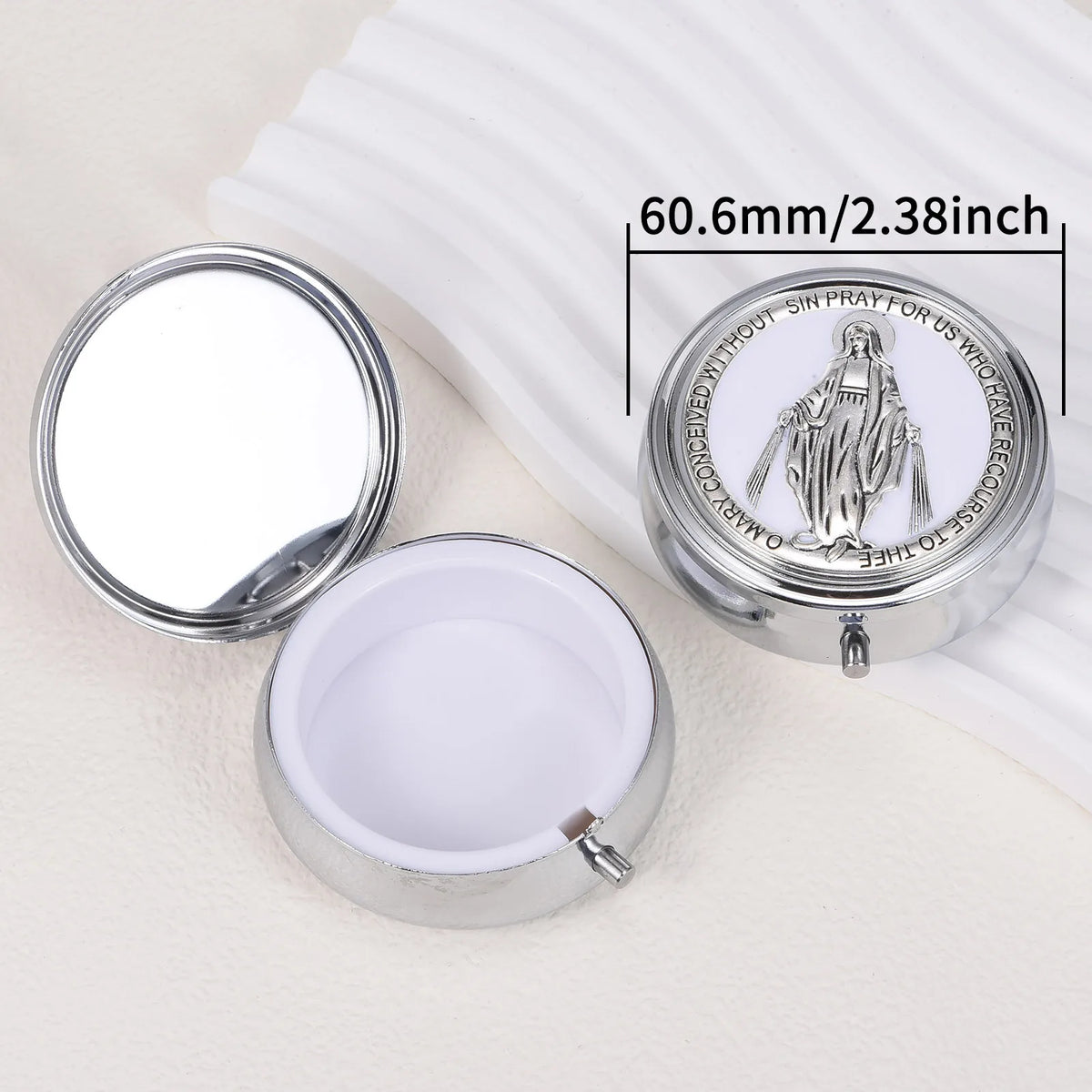 miroir compact or argent bleu violet rose image religieuse classique