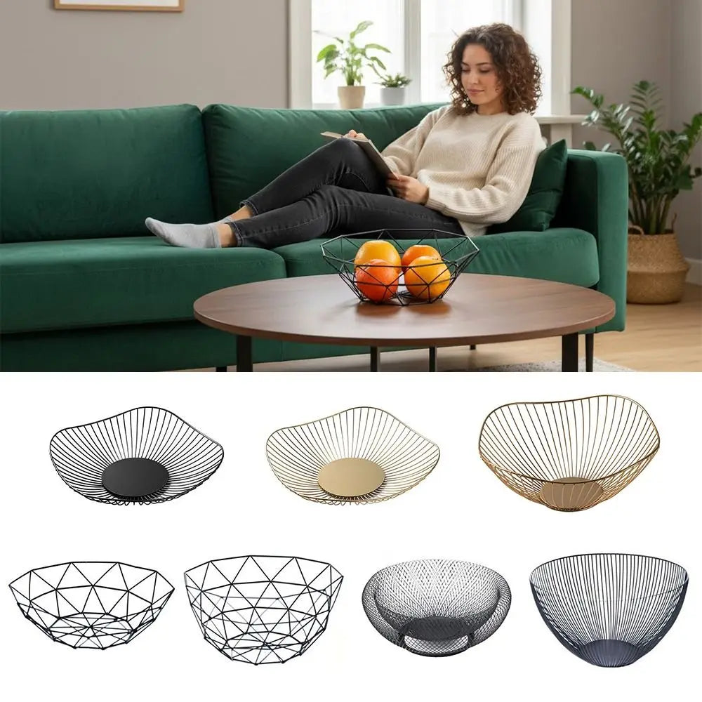 corbeille fruits métal noir doré maille géométrique moderne rangement cuisine