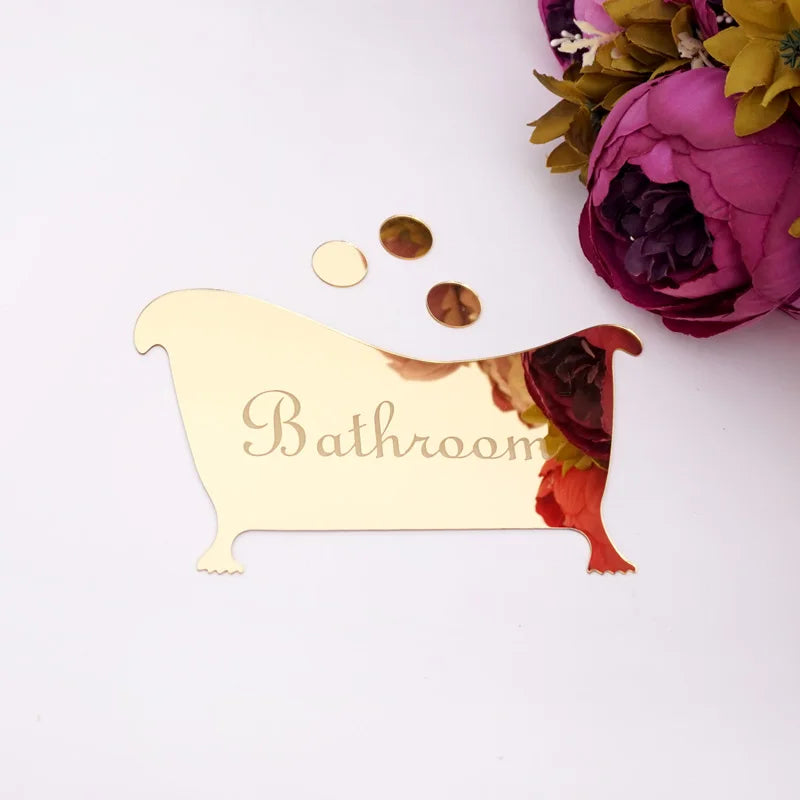 plaque porte baignoire or bulles savon texte bathroom moderne adhésif chambre or blanc noir