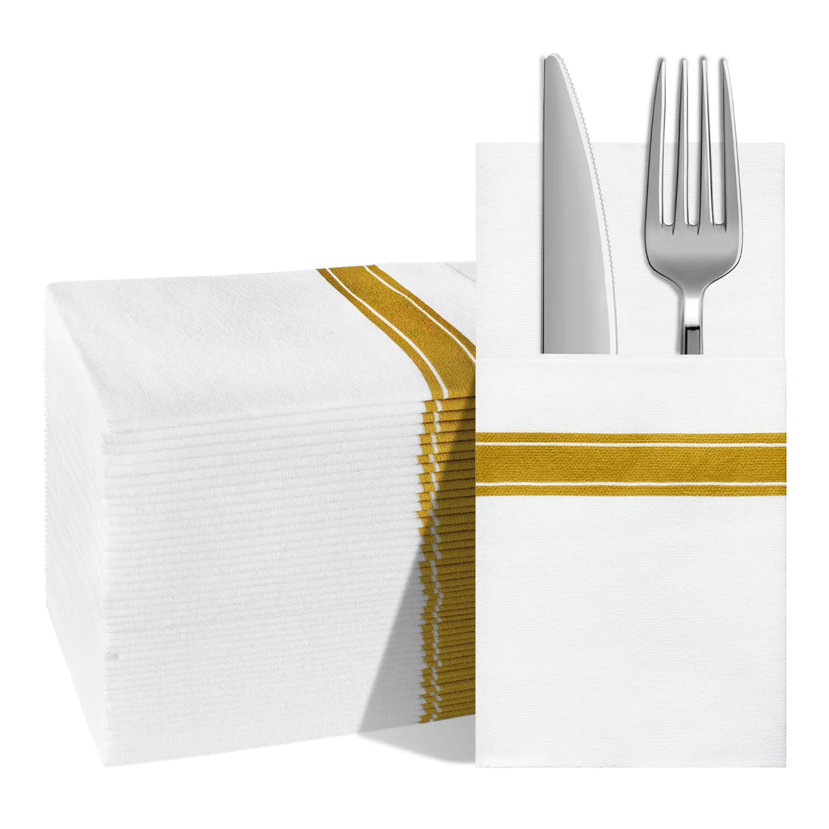 serviettes papier jetables moderne or rayées fourchette couteau absorbantes 16in pliées élégantes festival
