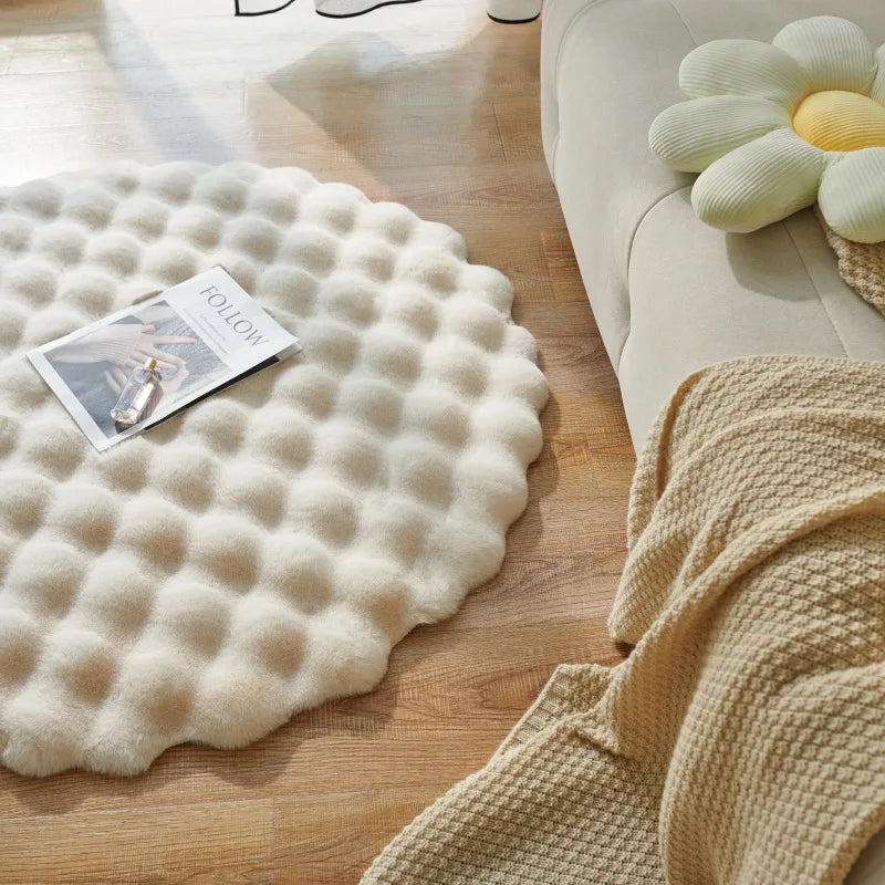 tapis velours boules relief moderne doux beige clair entrée salon chambre enfant