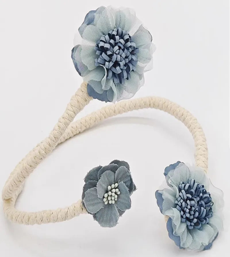 rideau polonais bohème fleurs coton corde tressée moderne attaches pompons transparent floral