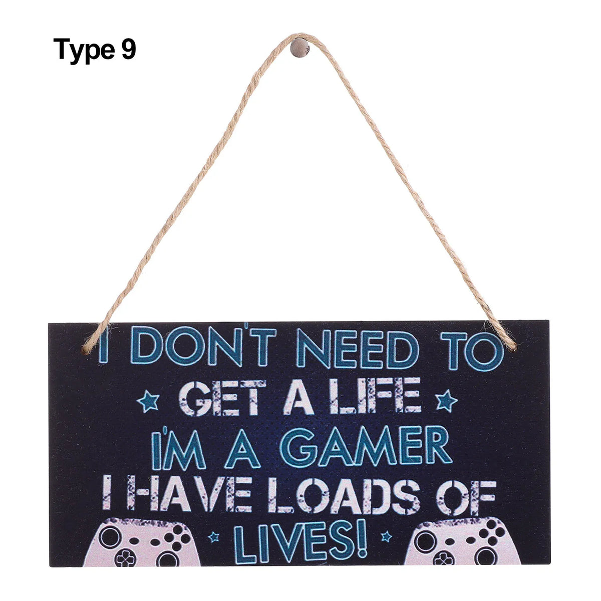 plaque décorative bois graphique texte jeu manette humoristique corde noire bleue adolescente chambre