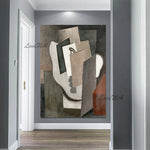 tableau moderne abstrait toile huile sans cadre gris rouge vertical