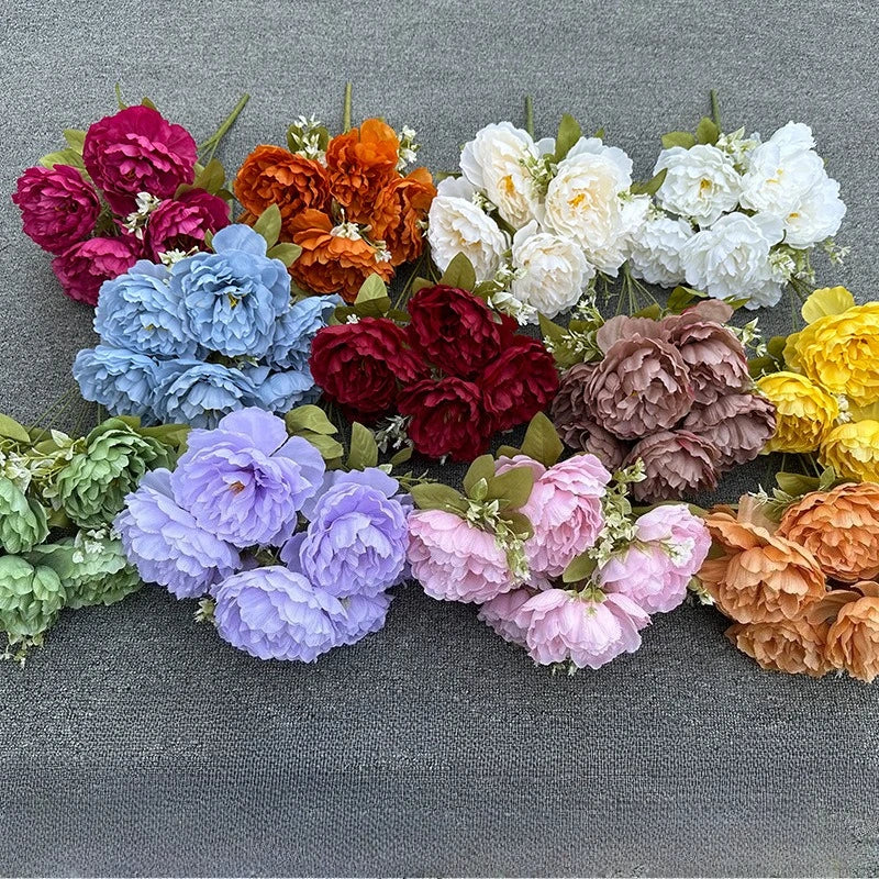 bouquet fleurs artificielles pivoine rose rouge blanc violet bleu classique intérieur mariage décoration maison