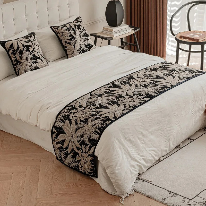 drap lit moderne feuilles palmier blanc noir beige adhésif élégant chambre maison decoration commercial