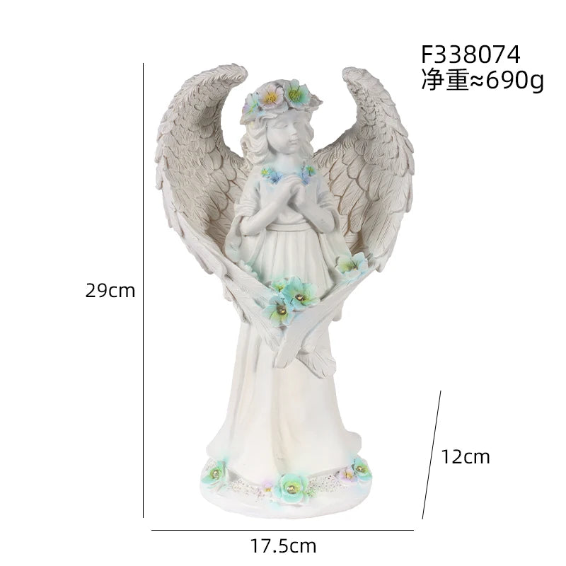 statue ange blanc plumes fleurs base décorative jardin classiqueextérieur résine