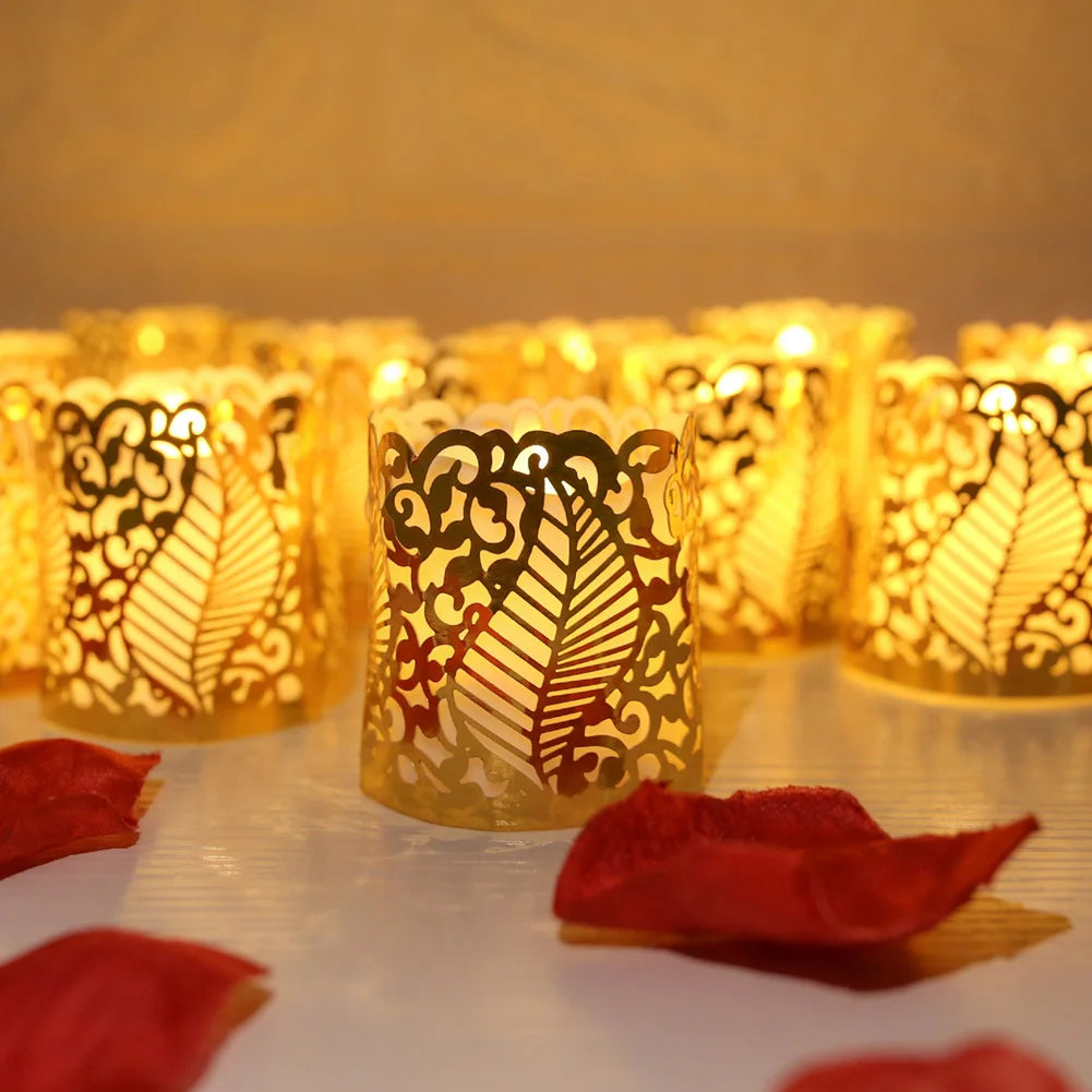 bougies led sans flamme décoration mariage élégantes motifs floraux blanc doré adhésives festivals fêtes