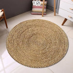 tapis rond bohème rustique motifs circulaires naturelle texture beige marron blanc salon chambre