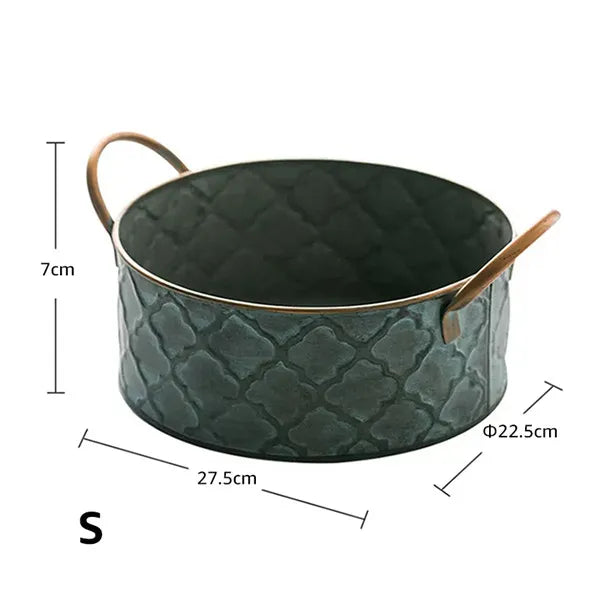 panier rangement métal fer vert anses vintage stockage fruits décoration maison rustique multipurpose respectueux