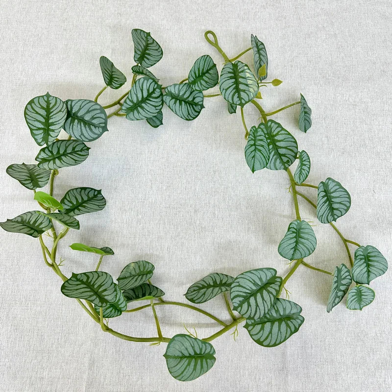guirlande artificielle feuilles ovales vert clair vert foncé blanc naturel extérieur accrochée deux pièces