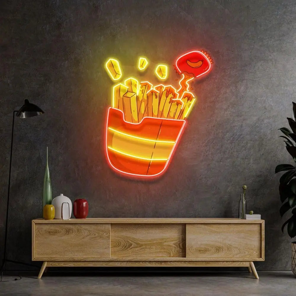 Enseigne au néon frites LED rouge éclairage bar restaurant