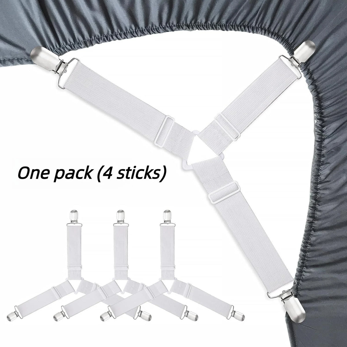 attaches élastiques clips métalliques noir blanc redutilitaires draps matelas fixations schémas explicatifs motifs carreaux