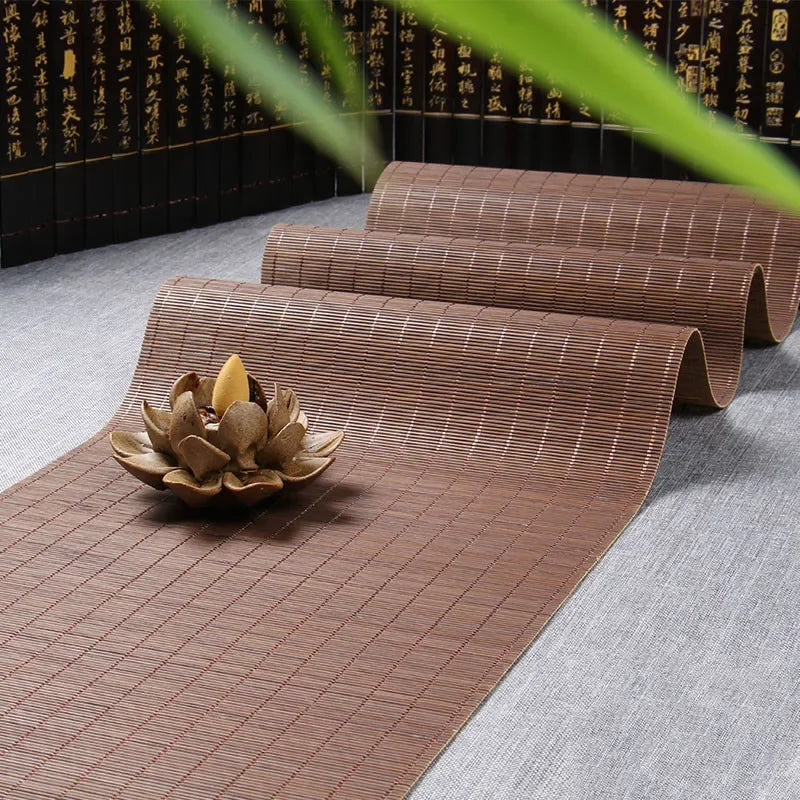 tapis bambou rectangle marron clair tissé moderne lignes horizontales naturel longueur 130 150 180