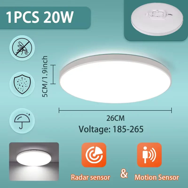 Lampe moderne LED radar détecteur mouvement 220V blanc abs murale