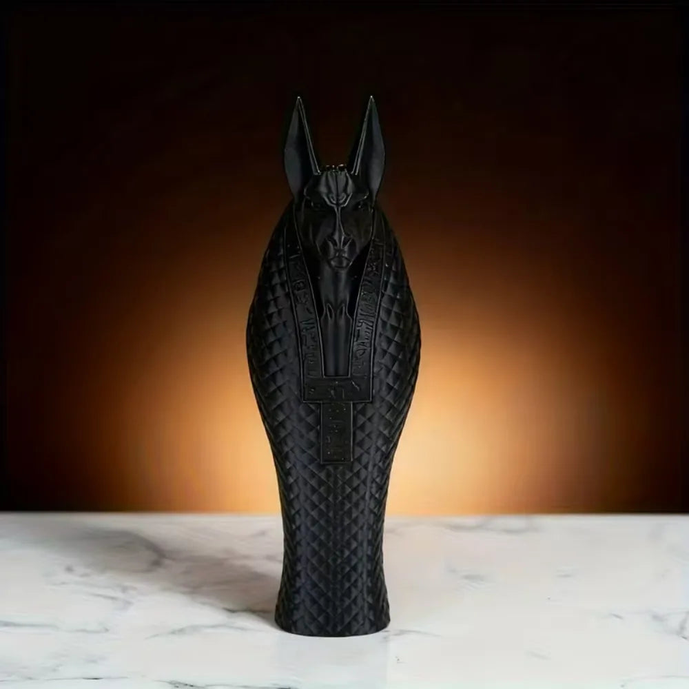 statue égyptienne anubis noir or texture quadrillée décoration salon chambre coucher