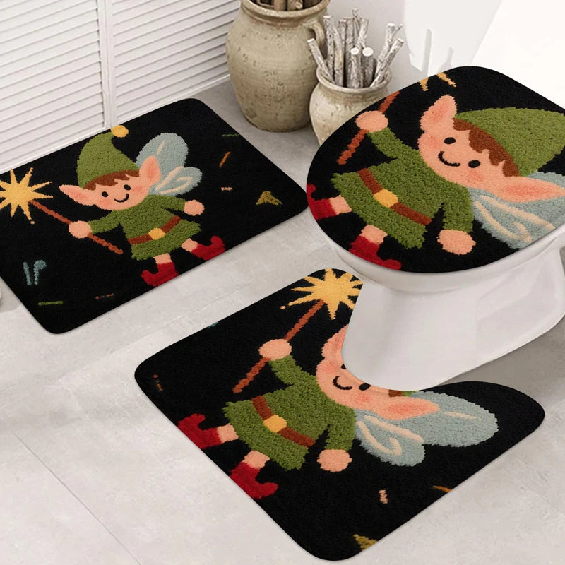 tapis bain absorbant anti dérapant noël sapins bonhommes neige motifs géométriques vert rouge beige