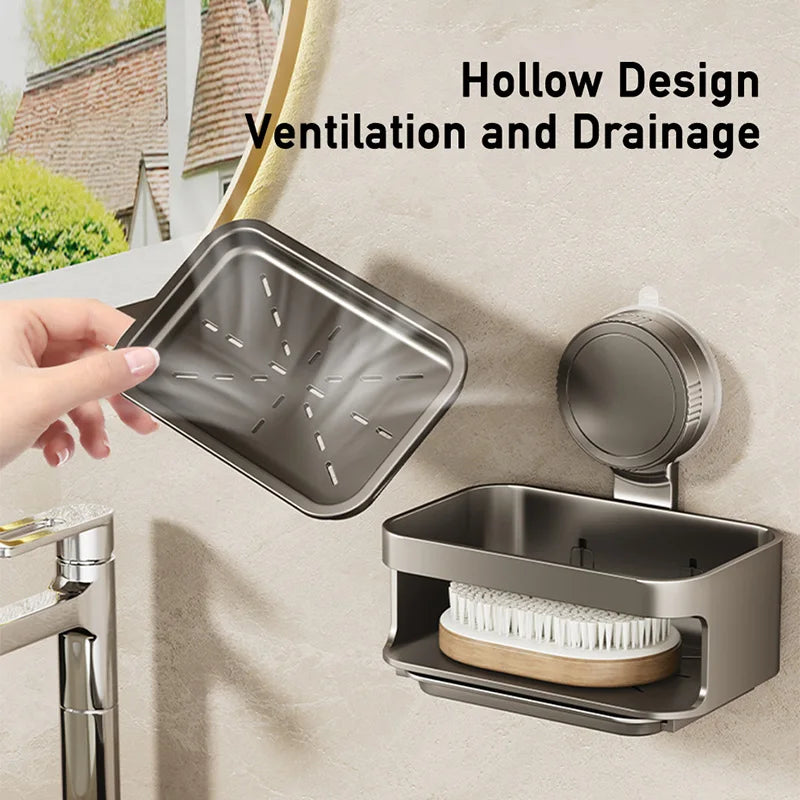 porte savon mural drainage moderne sans perçage ventouse savon blanc gris métallisé