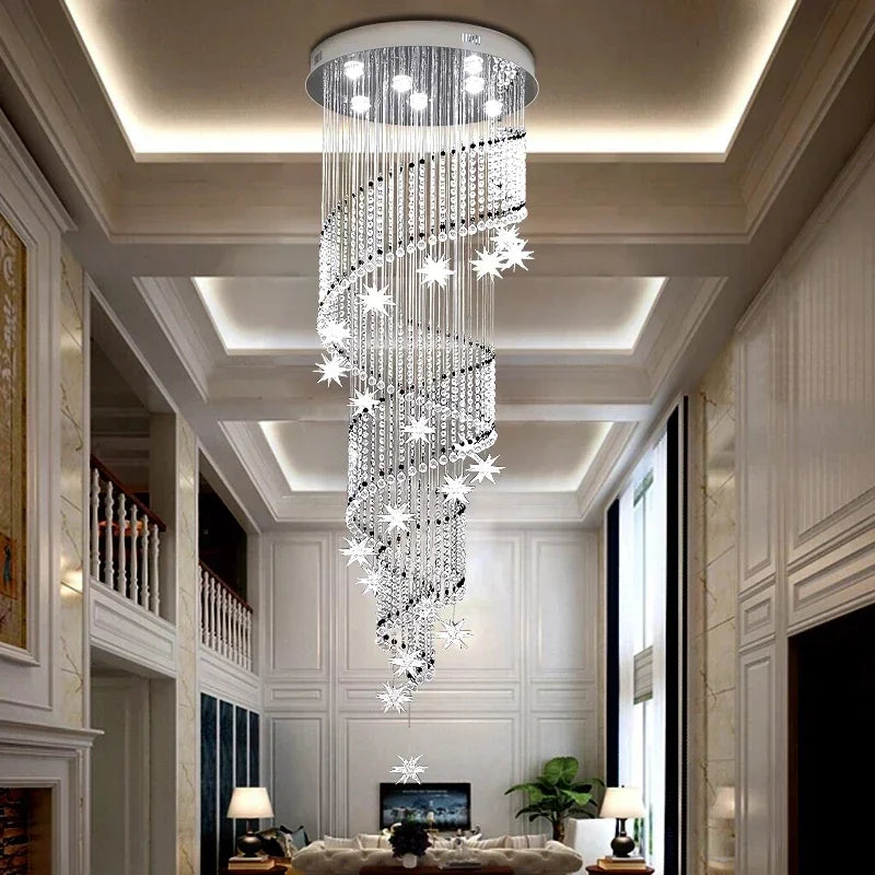 lustre moderne spirale étoiles transparentes noir blanc argenté