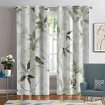rideau imprimé feuilles oiseaux 100% polyester moderne blanc vert gris pièces