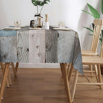 nappe table texture bois gris bleu rustique moderne rectangle fête assiettes couverts verres