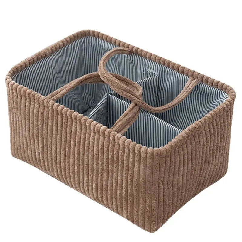 panier rangement velours côtelé poignées amovibles compartiments multiples rangement moderne couleur beige blanc gris