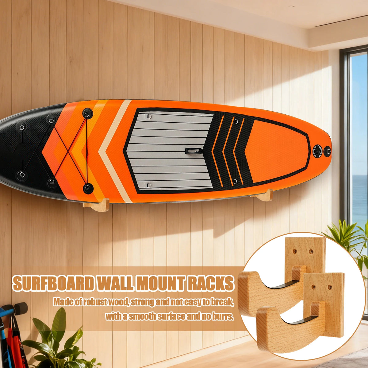 support mural bois planche surf cintre vis expansion moderne orange noir gris vert bleu