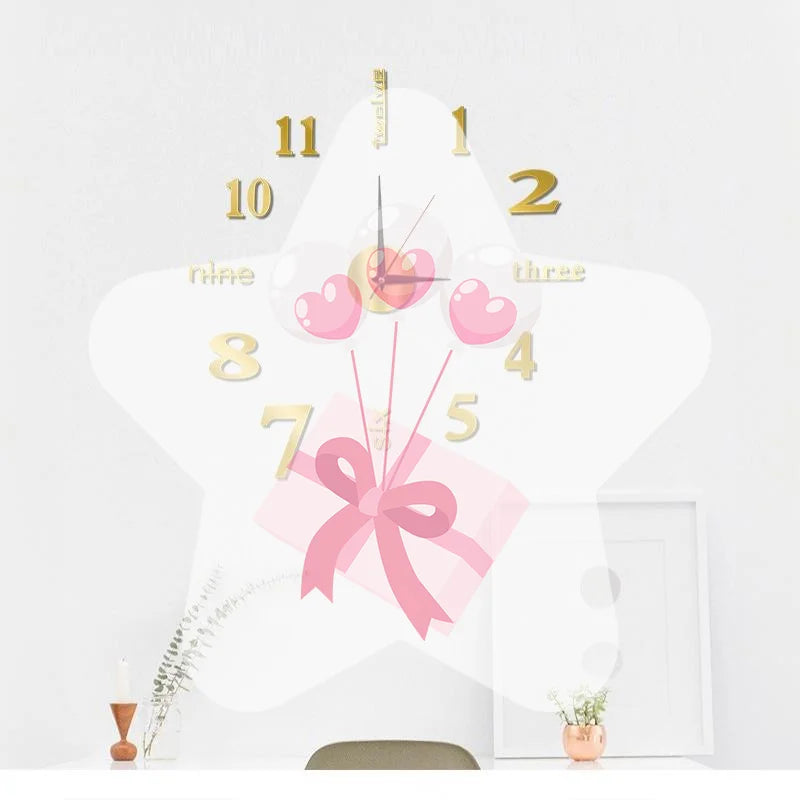 horloge murale moderne transparente ruban ballons adhésifs chambre enfants salonDecorationMuraleChiffresDoreRoseBlanc