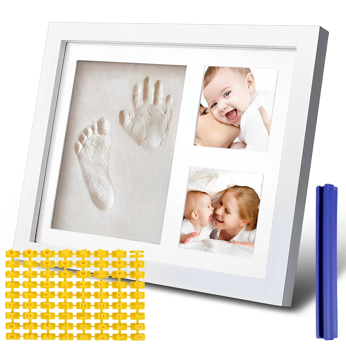 Cadre photo pliable bois blanc empreintes mains bébés souvenir classique kit encre instructions