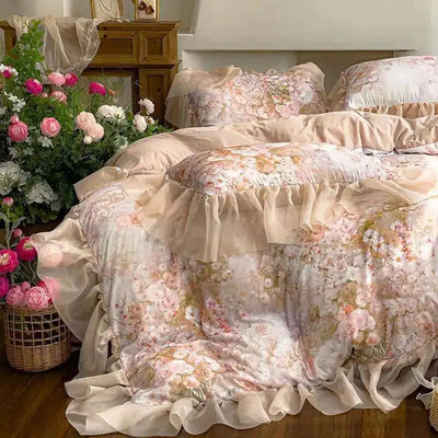 Housse de couette une place florale grise