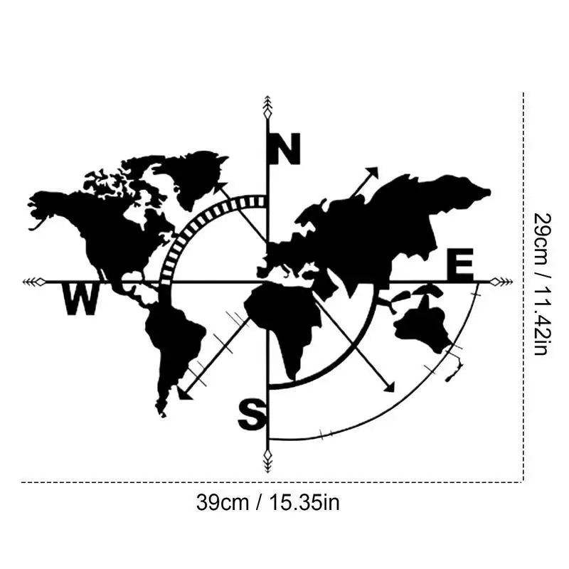 horloge murale carte monde noir flèches moderne sans fixation 39x29cm