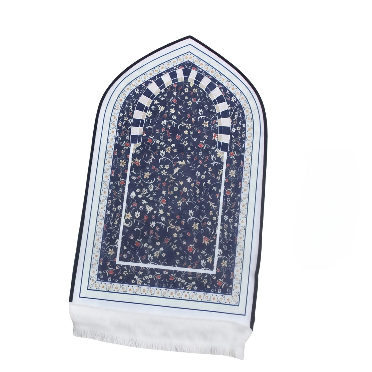 tapis prière musulman polyester antidérapant motifs floraux moderne bleu vert noir blanc usage maison